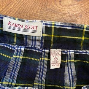 Schoolgirl plaid pleated skirt, blue, green, yellow,white, marked 12, fits 10